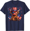 Funny Highland Cow Graphic Tee Men Women Highland Cow 4th of July Vintage American Flag T-Shirt - Navy Blue