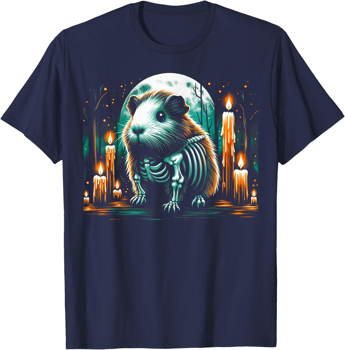 The Skeleton Animals Halloween Art Cool Guinea Pig Skeleton Halloween Christmas Birthday T-Shirt - Navy Blue
