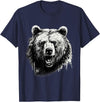 Forest Animal Art Bear Animal Art Portrait Wildlife Nature Artwork Drawing T-Shirt - Navy Blue