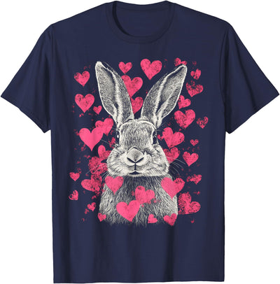 Rabbit Portrait with Pink Hearts T-Shirt