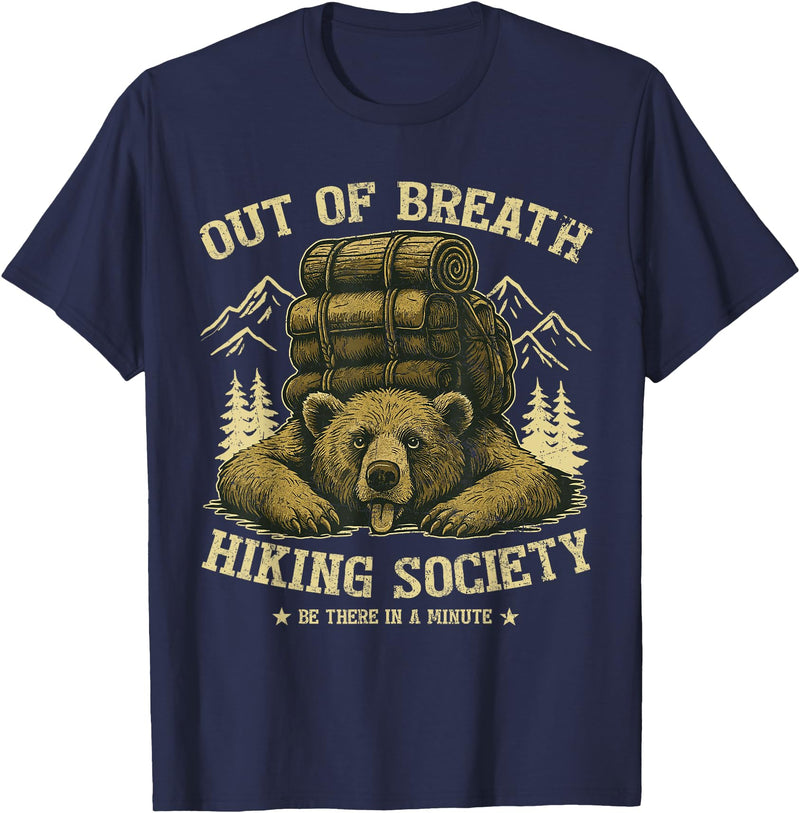Bear Camp Trekkers Funny Hiking Bear Out of Breath Joke T-Shirt - Navy Blue