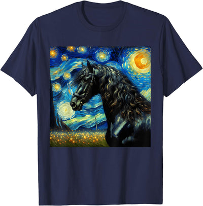 Friesian Horse Motif For Men And Women Friesian Horse Starry Night Horse T-Shirt