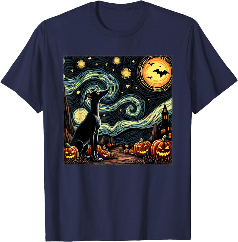 Starry Night Italian Greyhound Dog Halloween Spooky Halloween Italian Greyhound Dog Starry Night T-Shirt - Navy Blue