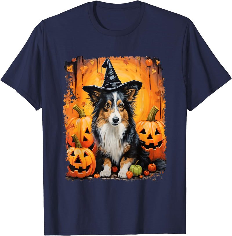 DoggoUnleashed Clothing Sheltie Shetland Sheepdog Halloween T-Shirt - Navy Blue