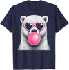 Retro Bubblegum Polar Bear Lover Polar Bear Pink Heart Sunglasses Funny Bubble Gum T-Shirt - Navy Blue