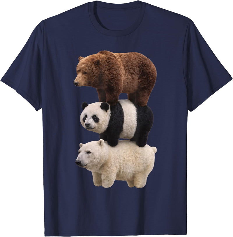 Funny Stacked Bear Panda Polar Bear Animal We Bears Realistic Stacked Bares Meme Animal T-Shirt - Navy Blue