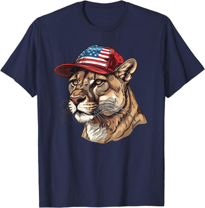 Mountain Lion With USA Hat T-Shirt