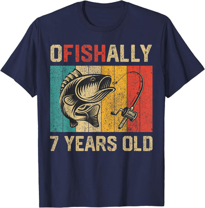 Vintage Fishing Fisherman Birthday Gifts Ofishally 7 Years Old Funny Fishing Birthday Fisherman T-Shirt