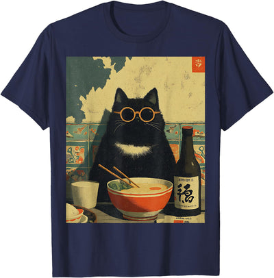 Japanese Gifts Co. Vintage Japanese Cat Ramen Cat Dad Retro Funny Summer Vacay T-Shirt