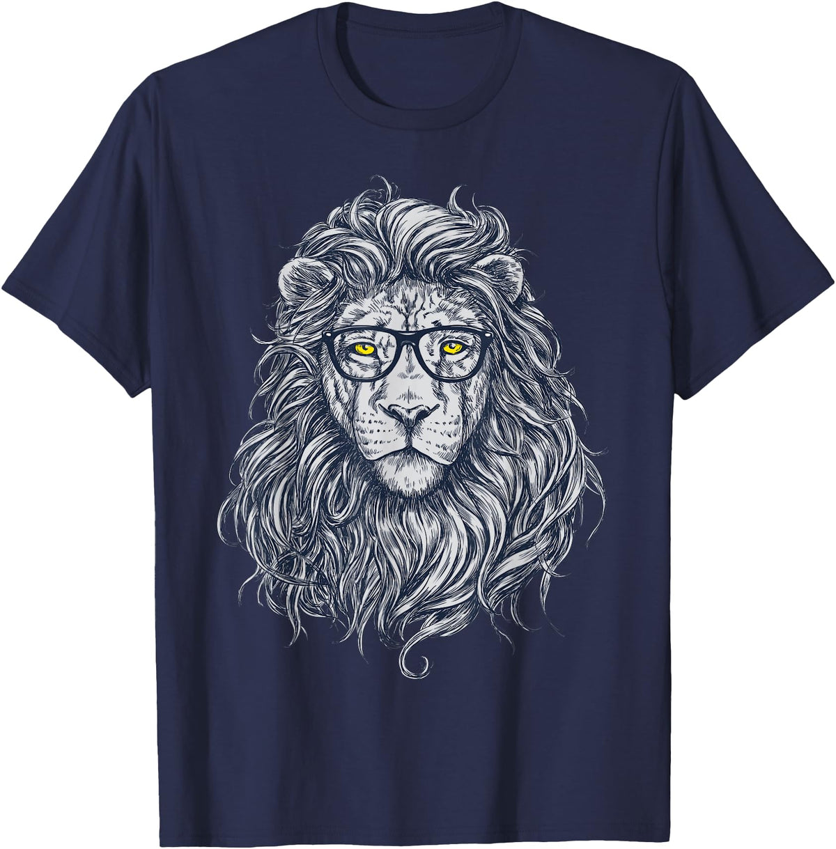Wise Animal Cool Lion in Glasses Hipster Funny Nerd Humor T-Shirt - Navy Blue