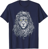 Wise Animal Cool Lion in Glasses Hipster Funny Nerd Humor T-Shirt - Navy Blue