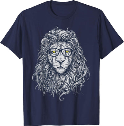 Cool Lion in Glasses Hipster Funny Nerd Humor T-Shirt