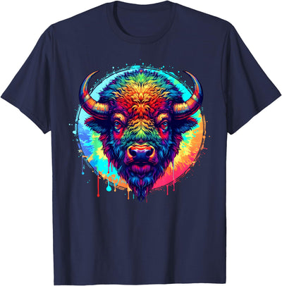 Buffalo Illustration Tie Dye Cool Buffalo Spirit Animal Art T-Shirt