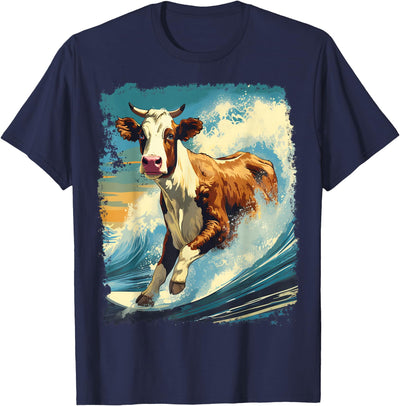 Noah Friends Pop Art Colorful Cow Surfing T-Shirt