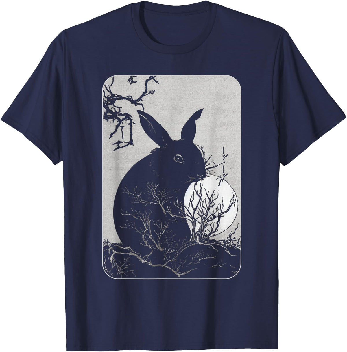Rabbit Lover, Rabbit and Moon Small T-Shirt in Navy Blue