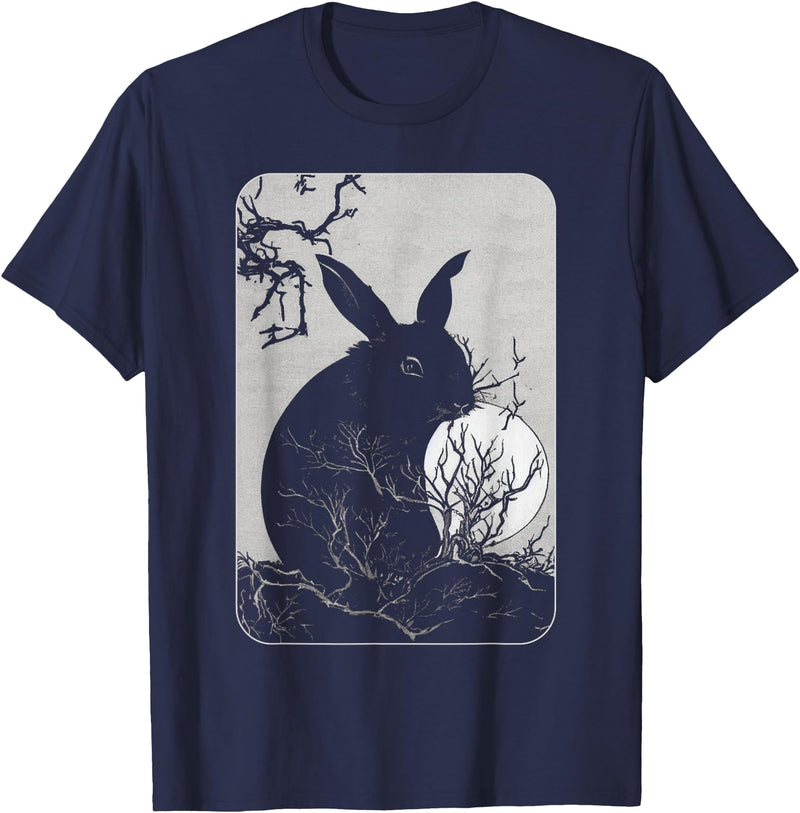 Rabbit Lover, Rabbit and Moon Small T-Shirt in Navy Blue