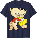 Looney Tunes Porky & Petunia Pig Portrait T-Shirt - Navy Blue