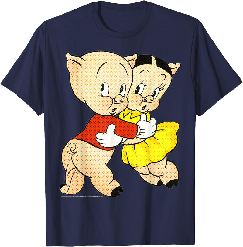 Looney Tunes Porky & Petunia Pig Portrait T-Shirt - Navy Blue