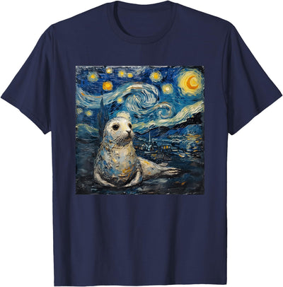 Seal Sea Lion Van Gogh Style Starry Night T-Shirt