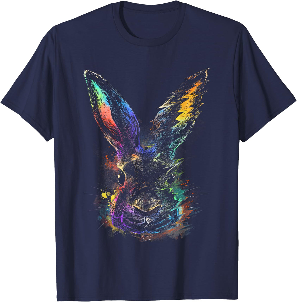 Rabbit Animal Art Colourful Artwork R T-Shirt in Navy Blue