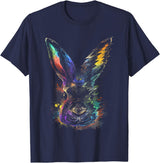 Rabbit Animal Art Colourful Artwork R T-Shirt in Navy Blue
