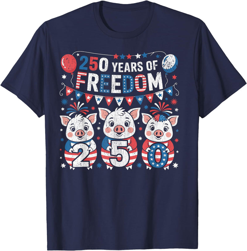 250th Patriotic 250 Years of Freedom 250th America Funny Pigs Patriotic 250 Years of Freedom T-Shirt - Navy Blue
