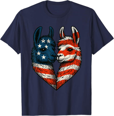 Fourth of July Clothing Co. Patriotic Llamas Heart American Flag 4th of July Graphic T-Shirt