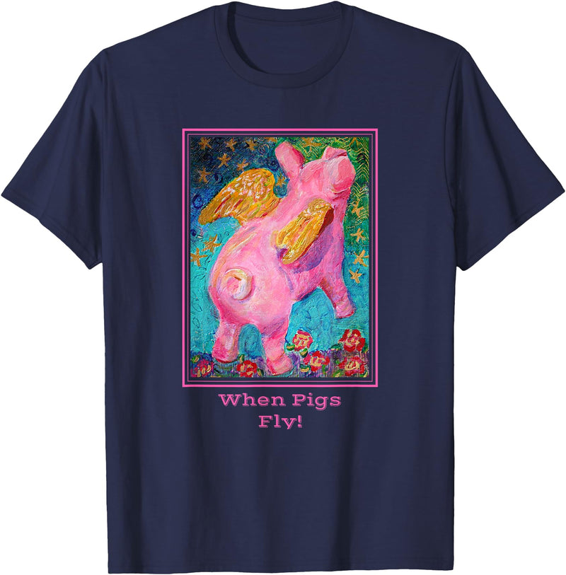 Animal Art T Shirts When Pigs Fly Art T Shirt T-Shirt - Navy Blue