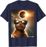 eclipse solar shirt 2024 eclipse funny cat shirt cat taking a selfie with solar 2024 eclipse wearing Glasses T-Shirt
