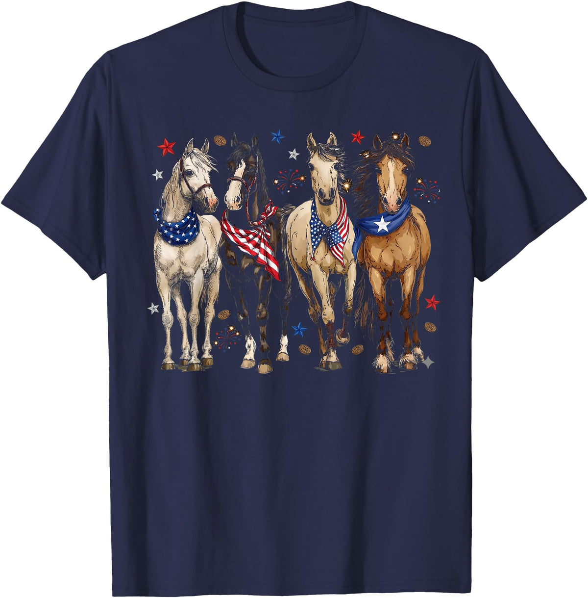 Patriotic Horse Squad 4th of July Equestrian Women Girls T-Shirt - Navy Blue
