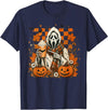 Halloween Pumpkin Ghost Autumn Leaves Graphic Cute Spooky Ghost Fall Halloween Coffee Latte Autumn Pumpkin T-Shirt - Navy