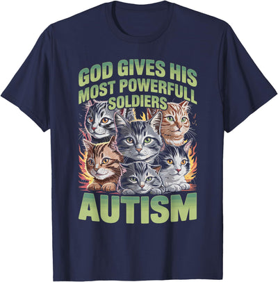 God Gives His Most Powerful Soldiers Autism Cat T-Shirt