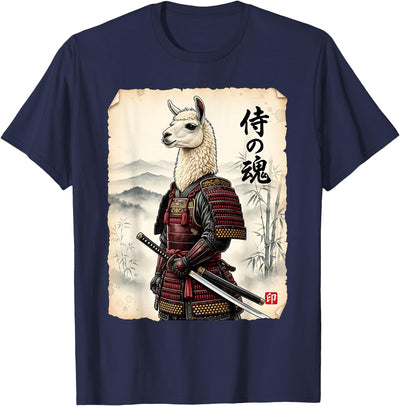 Vintage Samurai Alpaca Llama Japanese Art Tees Samurai Llama Japanese Art Vintage Alpaca Funny Animal T-Shirt