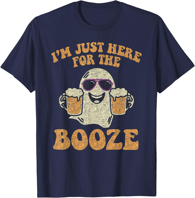 I'm Just Here For The Booze Halloween Beer T-Shirt - Navy Blue