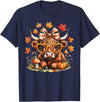 Fall Highland Cow Bow ThanksGiving Ades.shirt Fall Highland Cow Pumpkin Bow Thanksgiving Fall Girl Women T-Shirt - Navy Blue