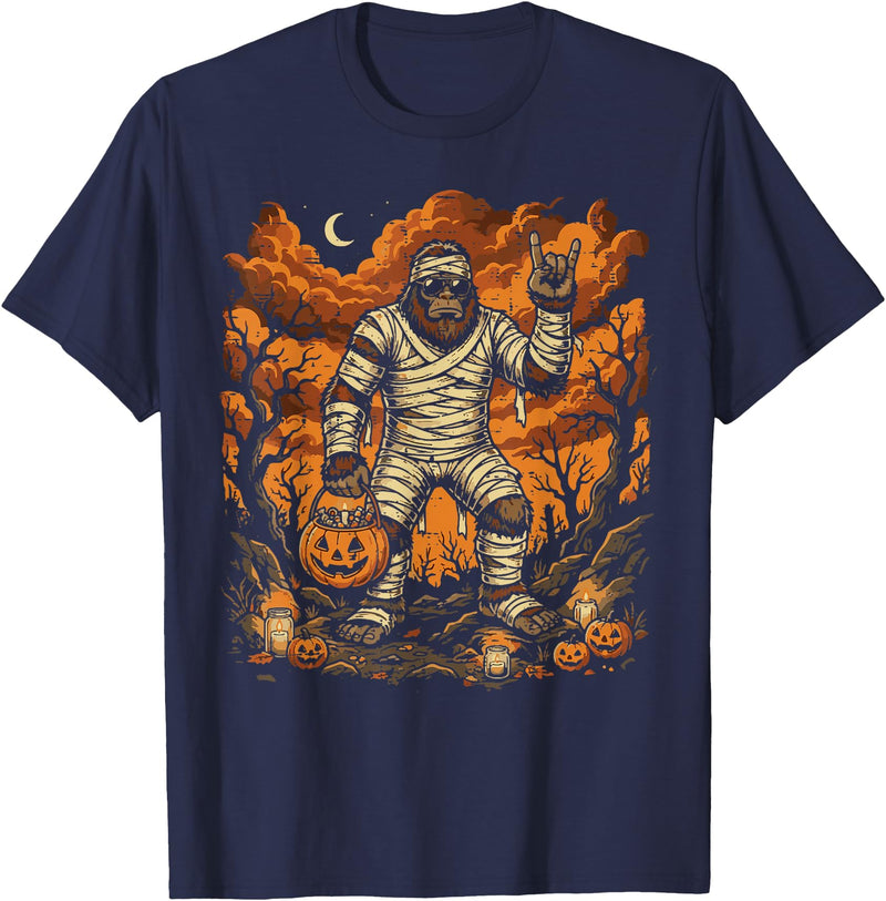 Halloween Shirts For Women Men Kids Boys Girls Halloween Mummy Bigfoot Rock Sasquatch Costume Men Boys Kids T-Shirt - Navy
