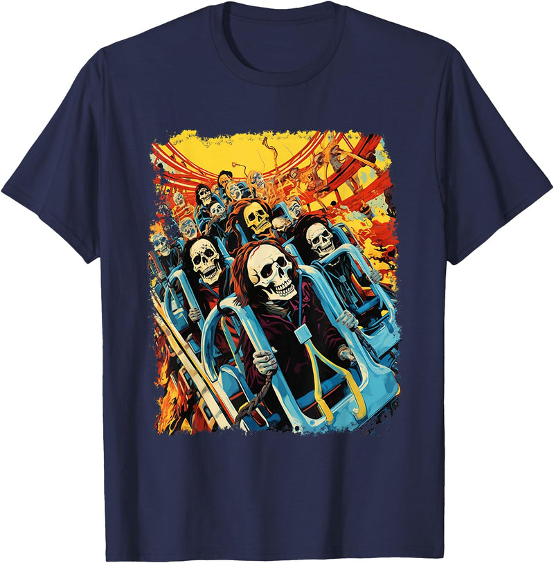 Amortuus Skeleton Roller Coaster T-Shirt - Navy Blue
