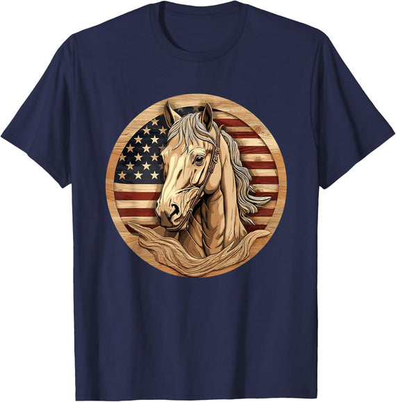 Vintage American Flag American Quarter Horse T-Shirt - Navy Blue