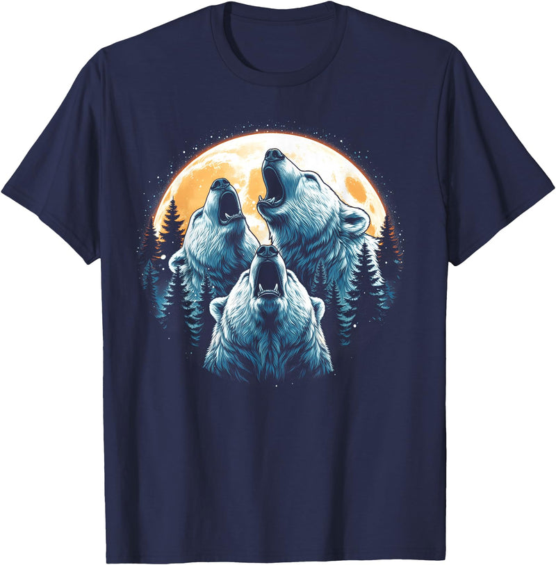 3 Polar Bears Howling Apparel 3 Polar Bears Howling At The Moon Wolf Animal T-Shirt - Navy Blue