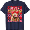 Valentine XOXO Highland Cow Fng Valentine XOXO Highland Cow Cute Coquette Bow Western T-Shirt - Navy Blue