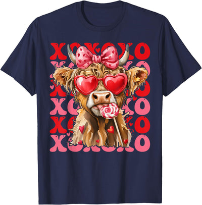 Valentine Xoxo Highland Cow Fng Cute Coquette Bow Western T-Shirt