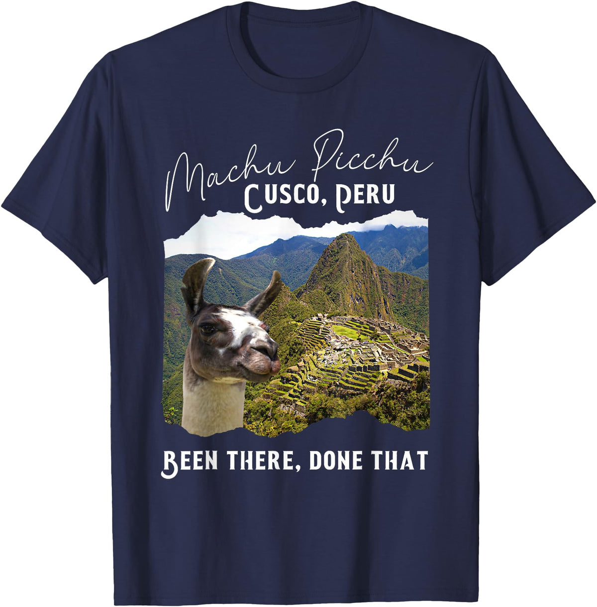 Machu Picchu Souvenir Llama Machu Picchu T-Shirt - Navy Blue