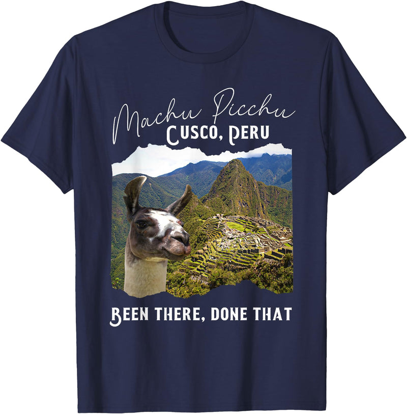 Machu Picchu Souvenir Llama Machu Picchu T-Shirt - Navy Blue