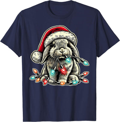 Rabbit in Santa Hat with Christmas Lights T-Shirt