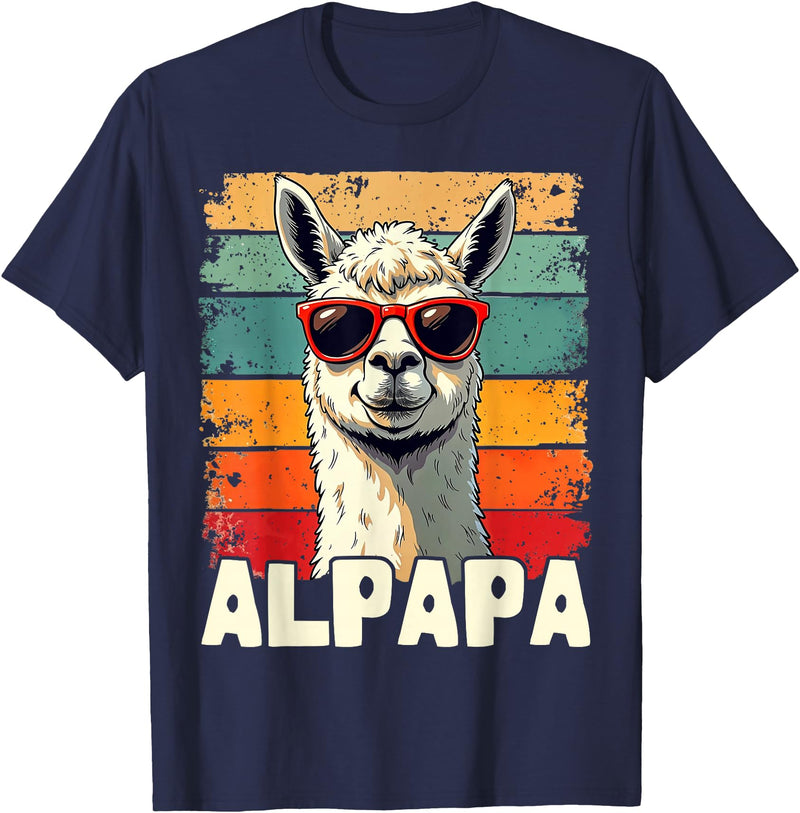 Retro Alpaca and Llama Fan tee for Dads ALPAPA Funny Dad Father's Day Alpaca and Llama Lovers T-Shirt - Navy Blue