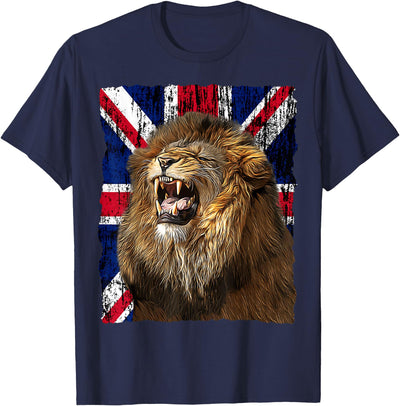 Patriotic Roaring Lion UK Flag Distressed United Kingdom T-Shirt