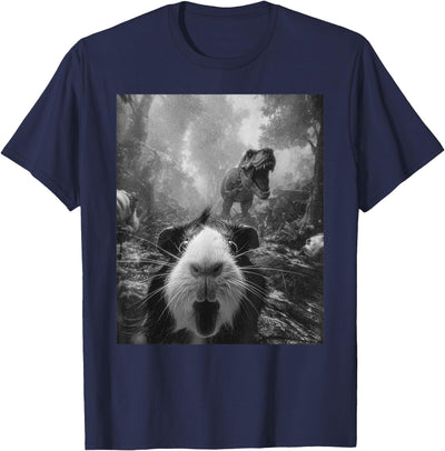 Funny Guinea Pig Selfie with T-Rex Dinosaur Dino Graphic T-Shirt