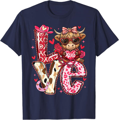 Love Western Highland Cows Valentine Cowgirl Hat T-Shirt