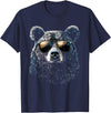 Forest Illustration Bear Art Nature Bear Wearing Sunglasses Wildlife Artwork Graphic Bear T-Shirt - Navy Blue