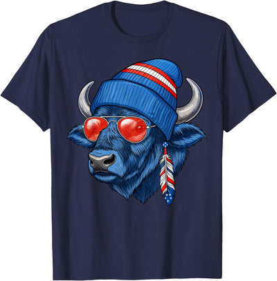 Cow Cool Buffalo Wearing a Beanie and Sunglasses T-Shirt